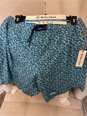 2 Pack Men's Blue Floral Stretch Swim Trunks